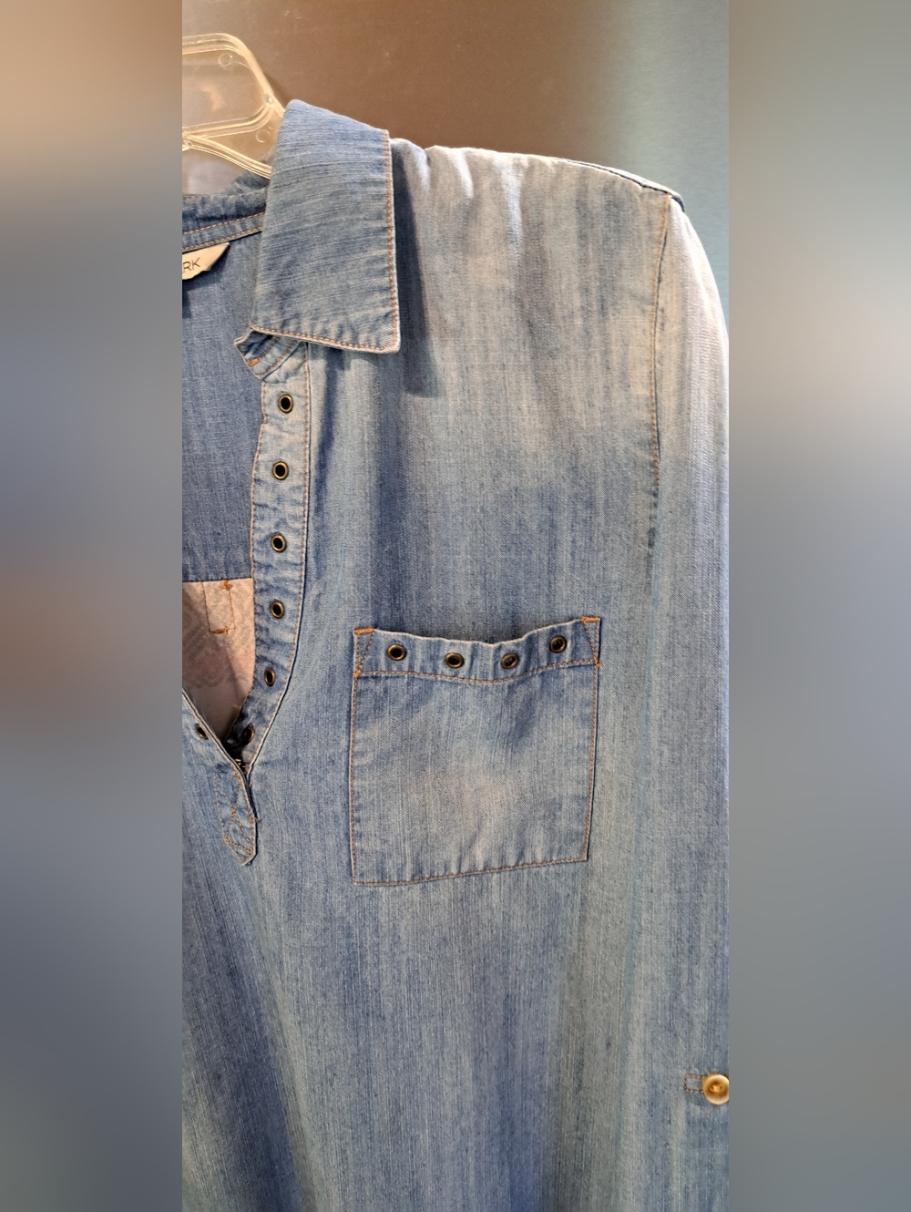 Gorgeous John Mark Multi Fabric Top Blouse Boho Birds Aztec Roll Tab LRG - Picture 4 of 12